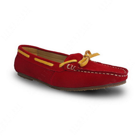 Bicolor Leather Lace Moccasin Suede Ruby Red and Yellow - Assembly Artisans Co.,Ltd.