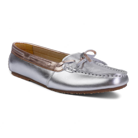 Gorgeous Girl Lace Leather Moccasin Liquid Silver and Rose Gold - Assembly Artisans Co.,Ltd.