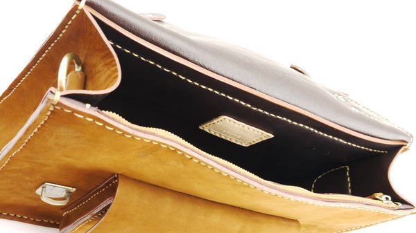 Brown Stone Leather Bag Japanese Large Satchel Natural Tan Nubuck - Assembly Artisans Co.,Ltd.