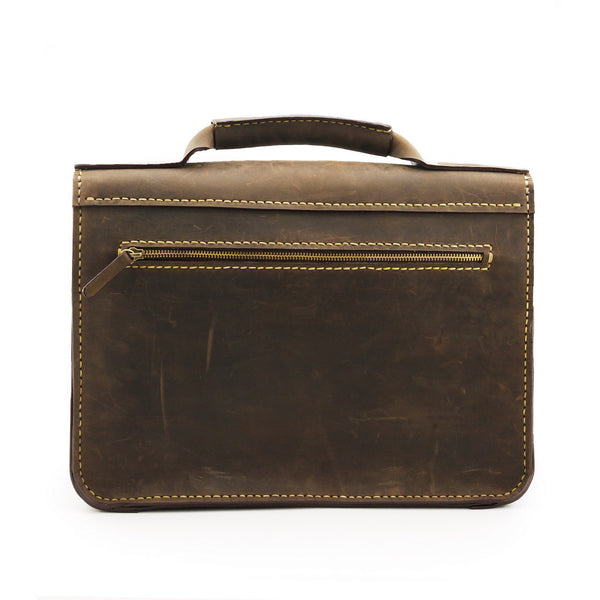 Brown Stone Leather Bag Japanese Large Satchel Natural Dark Nubuck - Assembly Artisans Co.,Ltd.