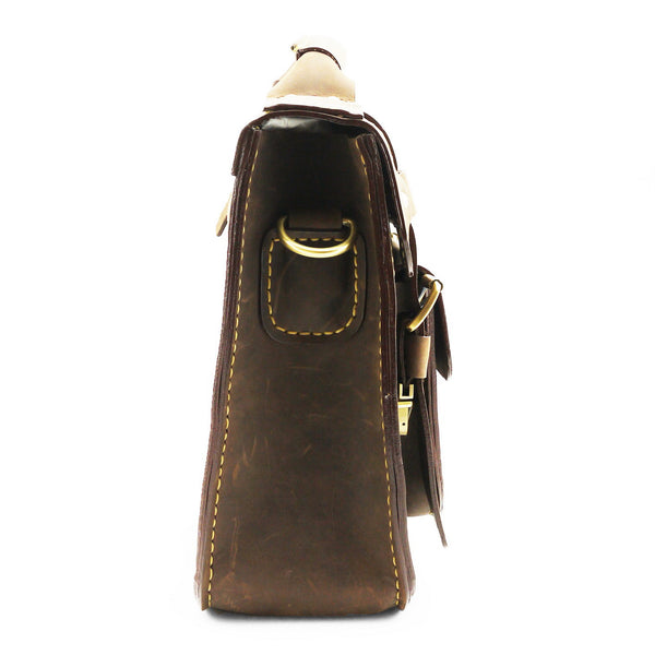 Brown Stone Leather Bag Japanese Large Satchel Natural Dark Nubuck - Assembly Artisans Co.,Ltd.