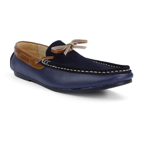 Suede Flip Lace Leather Loafer Navy Beige - Assembly Artisans Co.,Ltd.