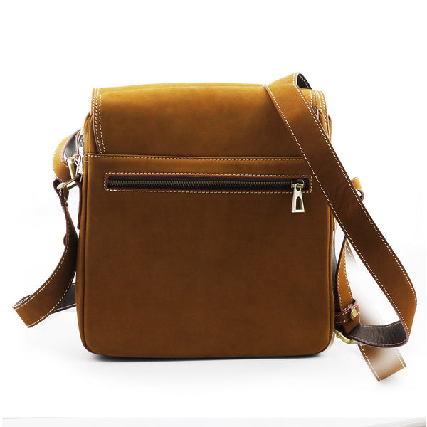 Brown Stone Messenger Leather Bag Twenty Six Square - Tan Nubuck - Assembly Artisans Co.,Ltd.