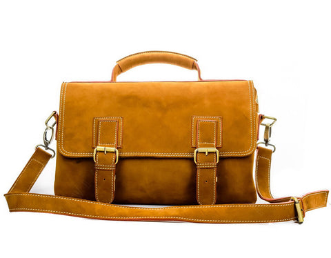 Brown Stone Leather Bag Vintage Satchel Natural Tan Nubuck - Assembly Artisans Co.,Ltd.