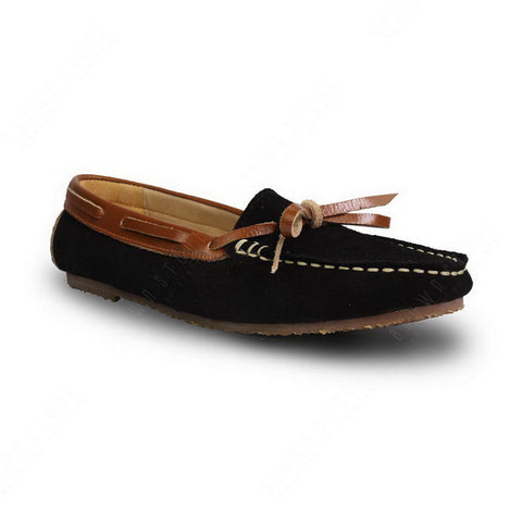 Bicolor Leather Lace Moccasin Suede Black and Beige - Assembly Artisans Co.,Ltd.