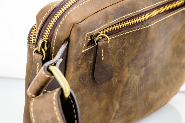 Brown Stone Vintage Leather Chest Bag Dark Nubuck - Assembly Artisans Co.,Ltd.