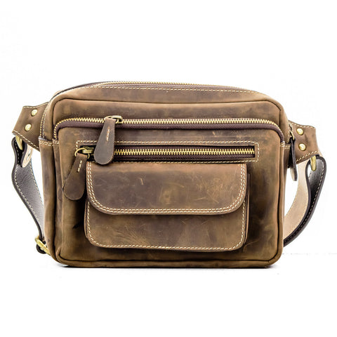 Brown Stone Vintage Leather Chest Bag Dark Nubuck - Assembly Artisans Co.,Ltd.
