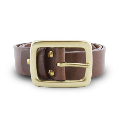 Full Grain Genuine Leather Belt - Milano Tan Belt Solid Brass Rectangle Buckle - Assembly Artisans Co.,Ltd.