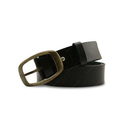 Full Grain Genuine Leather Belt City Oxford Curve Brass Buckle - Black - Assembly Artisans Co.,Ltd.