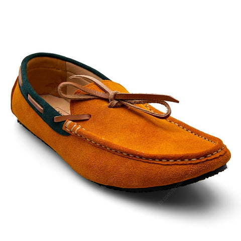 Bicolor Lace Leather Loafer Suede Mastard and Green - Assembly Artisans Co.,Ltd.